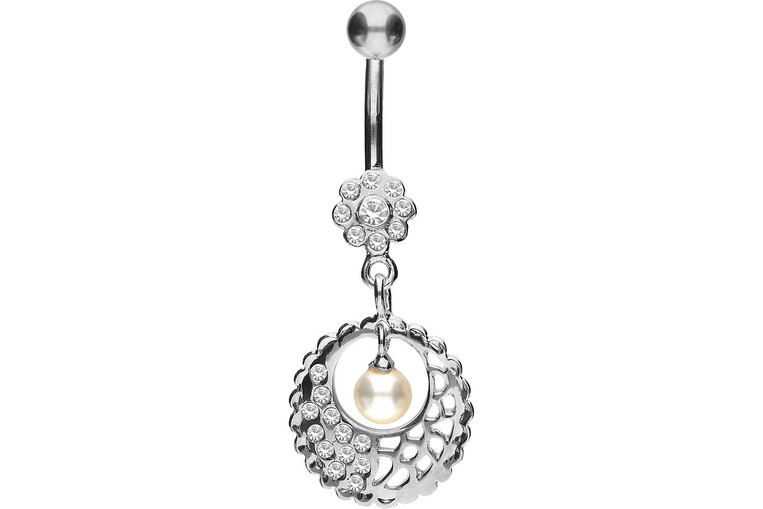 Titan Bananabell Piercing mit 925er Silber-Design BLUME + MANDALA + PERLE ++SALE++